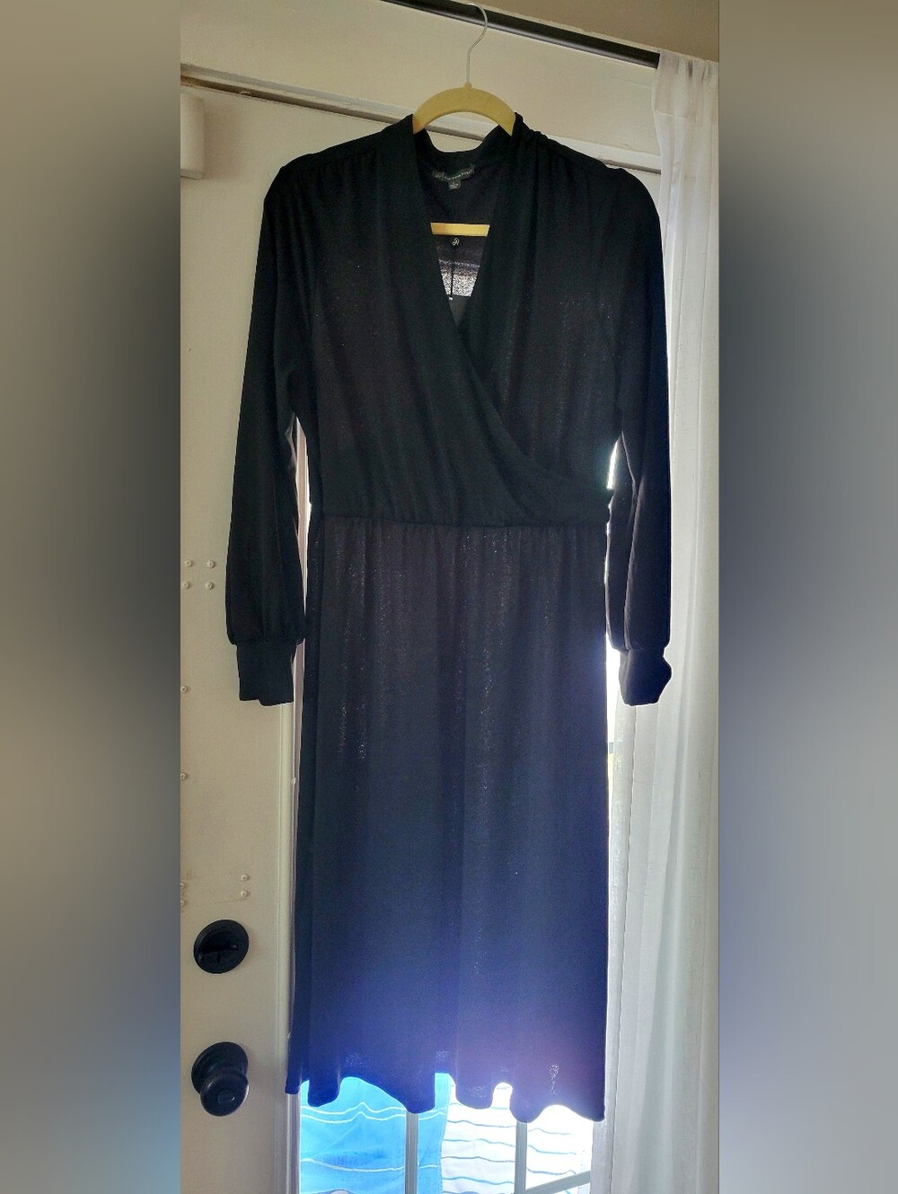 NWT Adrianna Pappelle Midi Classic Black Long Sleeve Wrap Dress